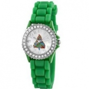 Geneva Women's 10026_xmasgreentree Jolly Boyfriend White Dial with Christmas Tree and Crystals Watch