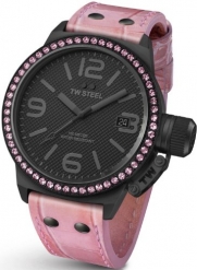 TW Steel Canteen 45mm Black Dial Crystal-set Bezel Pink Leather Ladies Watch TW911
