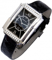 Xezo Mens Architect Swiss Made Curved Automatic Watch. Genuine Black Crocodile Leather. 165 FT WR