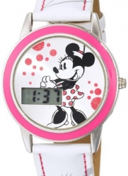 Disney Kids' MN1022 Minnie Mouse Digital Silver Sunray Dial White Strap Watch
