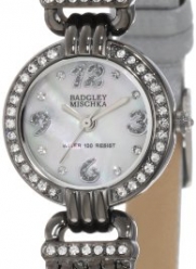 Badgley Mischka Women's BA/1213MPSI Swarovski Crystal Accented Gunmetal-Tone Silver Leather Strap Watch