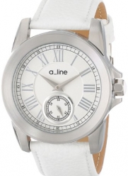 a_line Women's AL-80022-02-WH Amare Silver Dial White Leather Band Watch