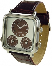 Geneva Platinum 1332358 Triple time zone Faux Leather Watch - BROWN/BROWN