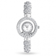 Bling Jewelry Flower Cluster Floating CZ Watch for Women Stainless Steel Back