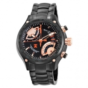 TX Men's T3C163 650 Flyback Chrono Dual Time Black Dial Black Ion-Plated Stainless Steel Watch