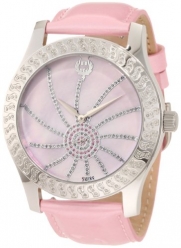 Brillier Women's 03-42327-05 Kalypso Silver-Tone Pink Leather Watch