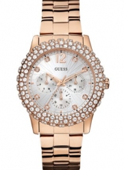 GUESS Women's U0335L3 Rose Gold-Tone Multi-Function Watch with Genuine Crystal Accented Case