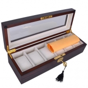 6 Watch Organizer Display Case Walnut Wood Jewelry Box Storage Gift