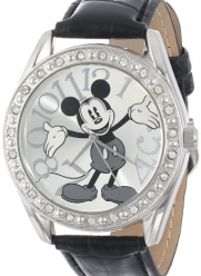 Disney Unisex MK1015 Mickey Mouse Silver Dial Black Crocodile Strap Watch
