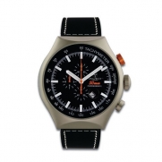 Avio Milano Men's Quartz Watch with Black Dial Chronograph Display and Black Leather Strap 50 MM GREEN