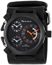 Nemesis Men's KIN080KN Signature 3-TimeZone Orange Black Leather Band Watch