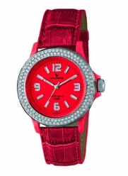 Laurens Women's GW70J902Y  Swarovski Crystal Bezel Red Dial Leather Watch