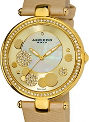Akribos XXIV Women's AKR434YG Diamond Gold Sunray Diamond Dial Quartz Strap Watch