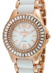 Peugeot Women's 7066RG Crystal Accented Rose Gold White Acrylic Link Watch