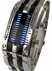 YouYouPifa Trendy Design Army Style LED Watch with Alloy Bracelet and 28 Blue LED Lights for Time & Date Display