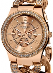 Akribos XXIV Women's AK558RG Quartz Multi-Function Crystal-Accented Twist-Chain Watch in Rose-Gold Tone