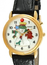 Trax TR849 Frosty the Snowman Singing Christmas Black Leather Musical Watch