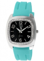 Trax Women's TR1740-BTQ Malibu Fun Turquoise Rubber Black Dial Crystal Watch