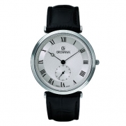 Grovana Men's Silver Face Black Leather Strap Watch 1276.5538
