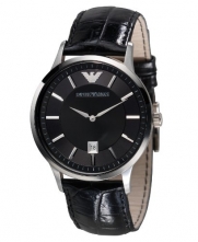 Emporio Armani Men's AR2411 Black Dial Black Leather Watch