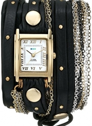 La Mer Collections Women's LMDUOSTUD001 Black Gold Stud Venice Gold Bracelet Wrap Watch