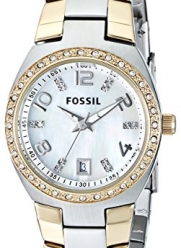 Fossil Women's AM4183 Serena Three Hand Stainless Steel Watch - Silver and Gold Two-Tone with Mother of Pearl Dial
