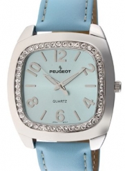Peugeot Women's 310BL Silver-Tone Swarovski Crystal Accented Blue Leather Strap Watch