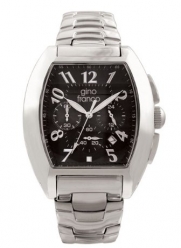 gino franco Men's 9642BK Barrel Shaped Stainless Steel Chronograph Bracelet Watch