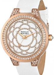Badgley Mischka Women's BA/1330WTRG [Amazon Exclusive] Swarovski Crystal Accented Rose Gold-Tone White Leather Strap Watch