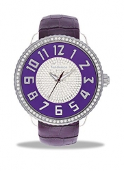 Tendence Glam 3H Purple Dial Full Stone Leather Band Watch TG430044