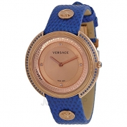 Versace Women's VA7080013 Thea Diamond and Sapphire-Accented Gold Ion-Plated Watch with Leather Band