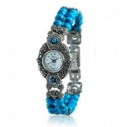 Bling Jewelry Geneva Womens Simulated Turquoise Simulated Marcasite Stainless Steel Watch