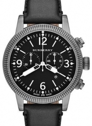 Burberry Mens BU7818 Utilitarian Black Leather Chronograph Watch
