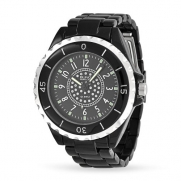 Bling Jewelry Black Enamel Crystal Dial Mens Fashion Stainless Steel Back Watch