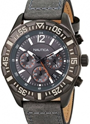 Nautica Men's N18720G NST 402 Gray Leather Chronograph Watch
