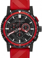 Burberry The City Chronograph Black Dial Red Rubber Mens Watch BU9805
