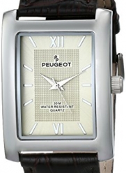 Peugeot Men's 2033BR Silver-Tone Watch with Brown Leather Band