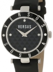 Versus by Versace Women's 3C71200000 Logo Black Dial with Crystals Genuine Leather Watch
