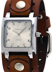 Nemesis #BB516S Men's Brown Wide Leather Cuff Band Analog Silver Dial Watch