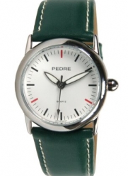 Pedre Women's Silver-Tone Watch with Hunter Green Leather Strap # 7915SX