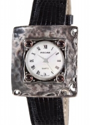 Pedre Women's Antique Sterling Silver .925 Black Lizard Embossed Leather Strap Watch # 7725SX-BlackLiz