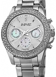 August Steiner Women's AS8100SS Swiss Quartz Multifunction Diamond & Crystal Silver-tone Bracelet Watch