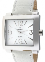 Peugeot Women's 706WT Silver-Tone White Leather Strap Watch