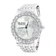 Bling Jewelry Stainless Steel Back Classic Crystal Butterfly Womens Fashion Watch
