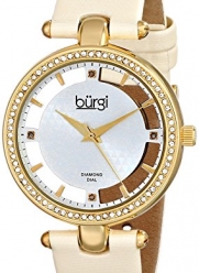 Burgi Women's BUR104WTG Gold-tone Diamond and Crystal Beige Satin Strap Watch