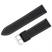 22mm Black/White Stitched Silicone Diver Watch Band Strap Hadley Roma MS3350