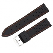 22mm Black/Orange Stitched Silicone Diver Watch Band Strap Hadley Roma MS3350