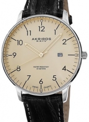 Akribos XXIV Men's AK715WT Retro Swiss Quartz Cream Dial Stainless Steel Black Leather Strap Watch