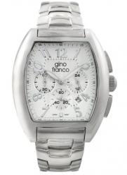 gino franco Men's 9642SL Barrel Shaped Stainless Steel Chronograph Bracelet Watch