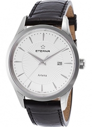 Eterna Men's Artena Black Genuine Leather White Dial